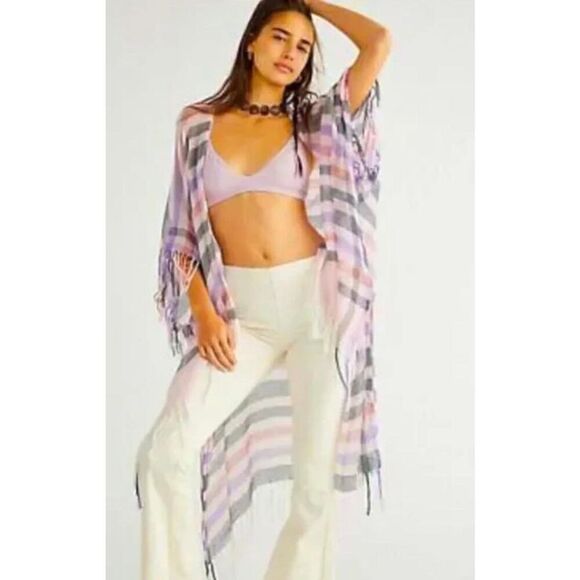 Free People Tan Lines Woven Kimono Size OS - Picture 1 of 6
